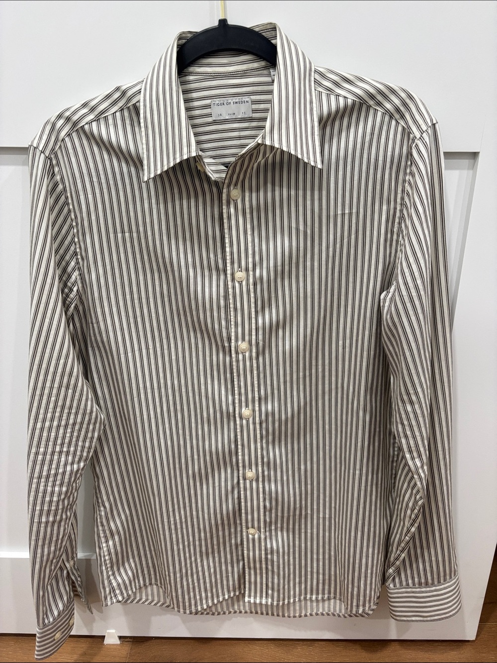 Tiger of Sweden Taupe and White Striped Dress Shirt